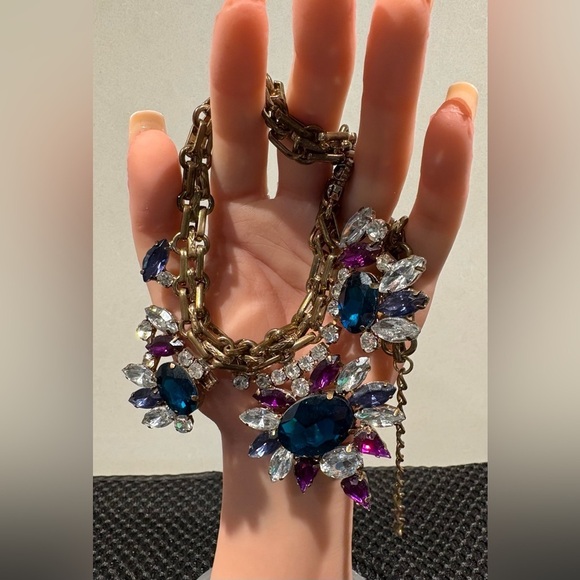 Statement Crystal Collar Necklace - Blue, Purple & Clear Rhinestones - Picture 5 of 7